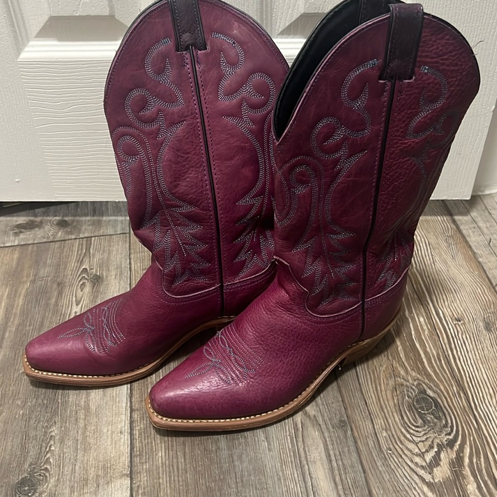 Purple leather cowboy boots